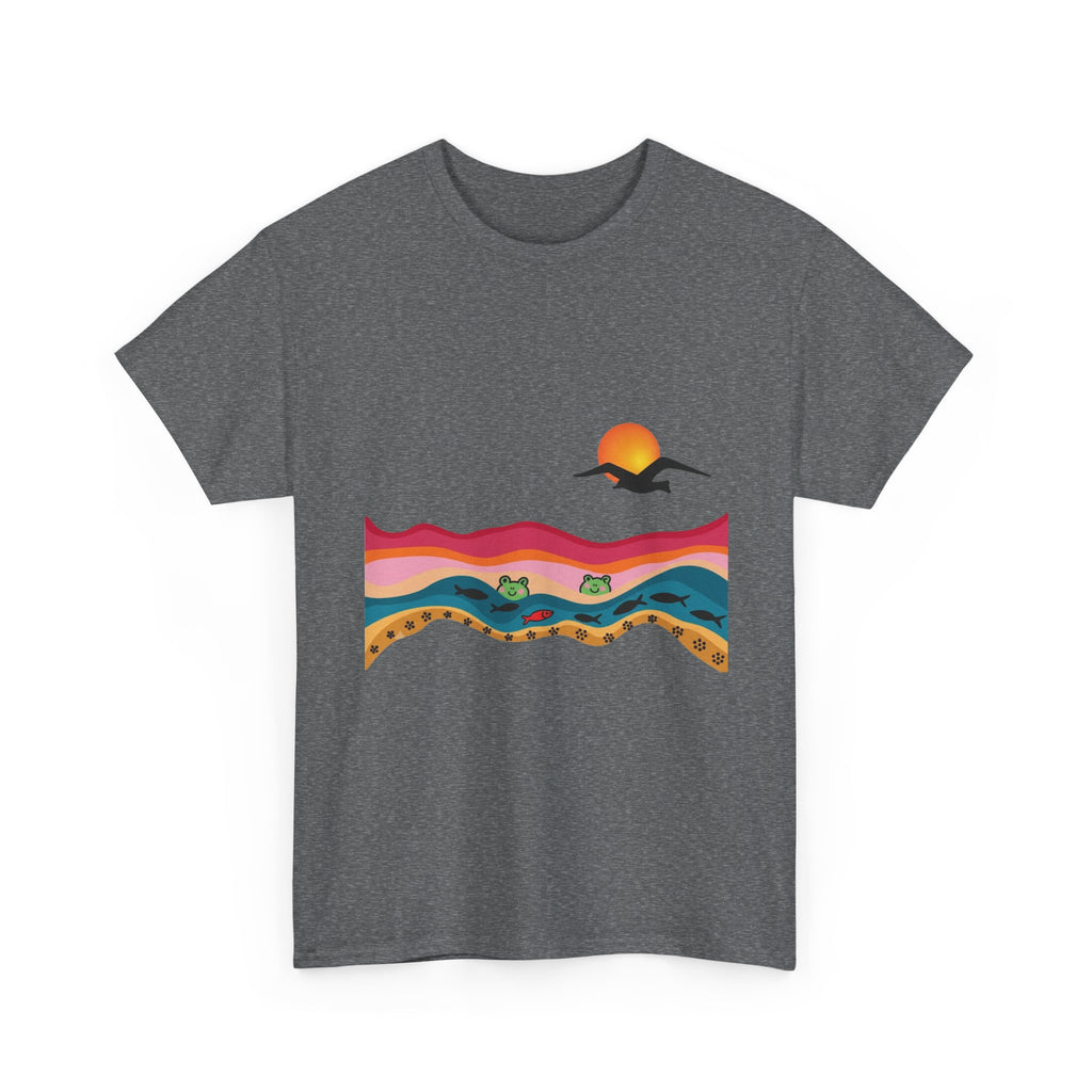 Sunset Desert Waves Tee | Vibrant Southwestern Landscape, Bird Silhouette