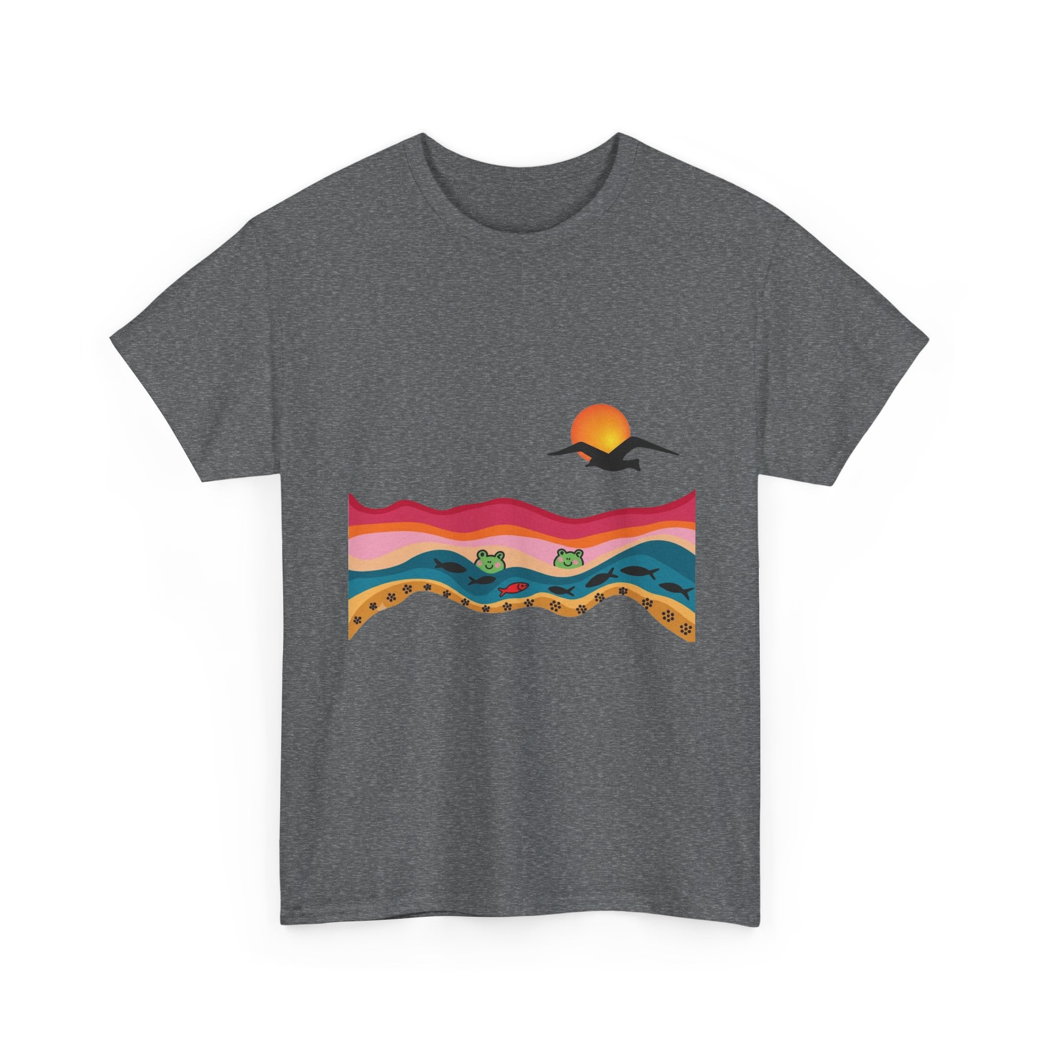 Sunset Desert Waves Tee | Vibrant Southwestern Landscape, Bird Silhouette