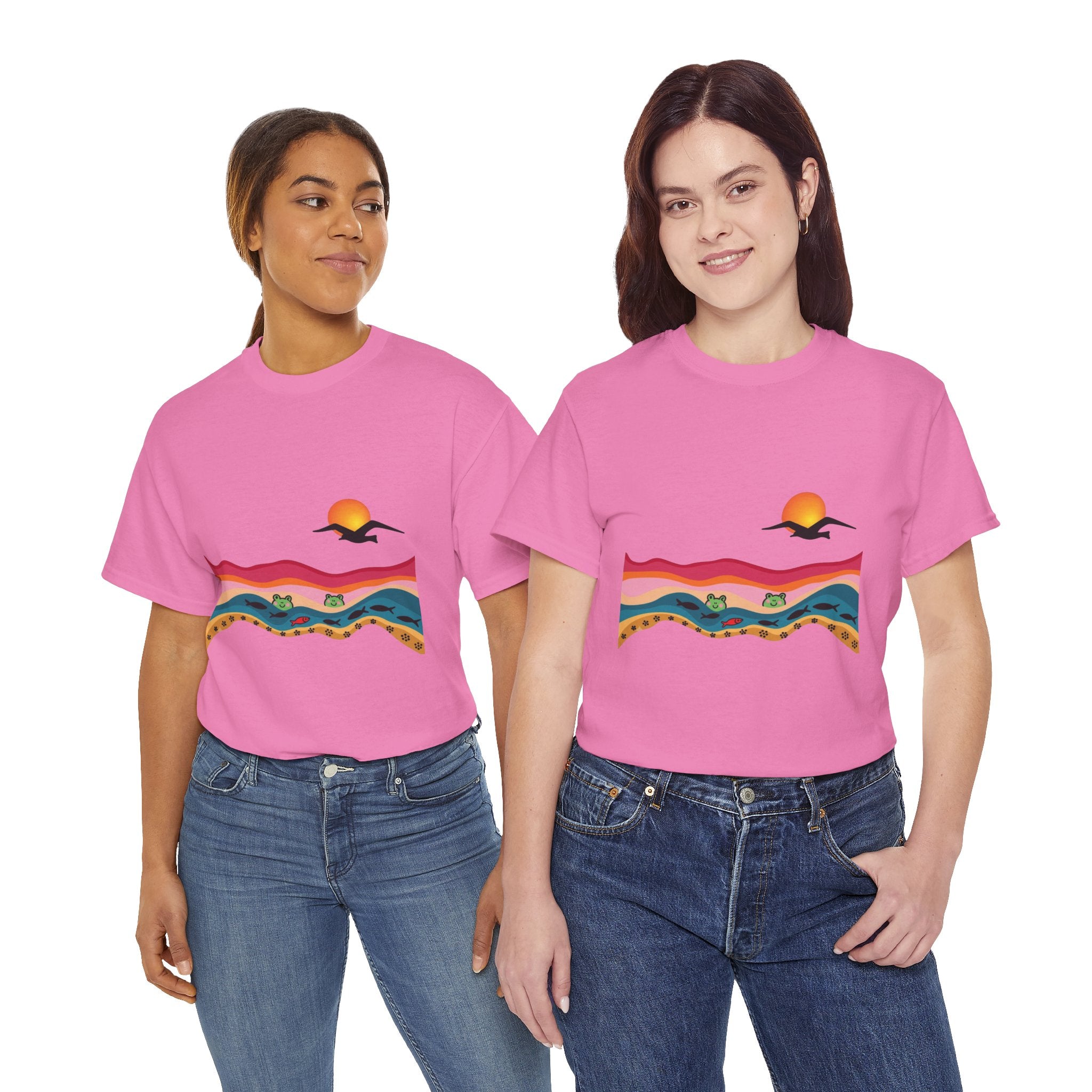 Sunset Desert Waves Tee | Vibrant Southwestern Landscape, Bird Silhouette