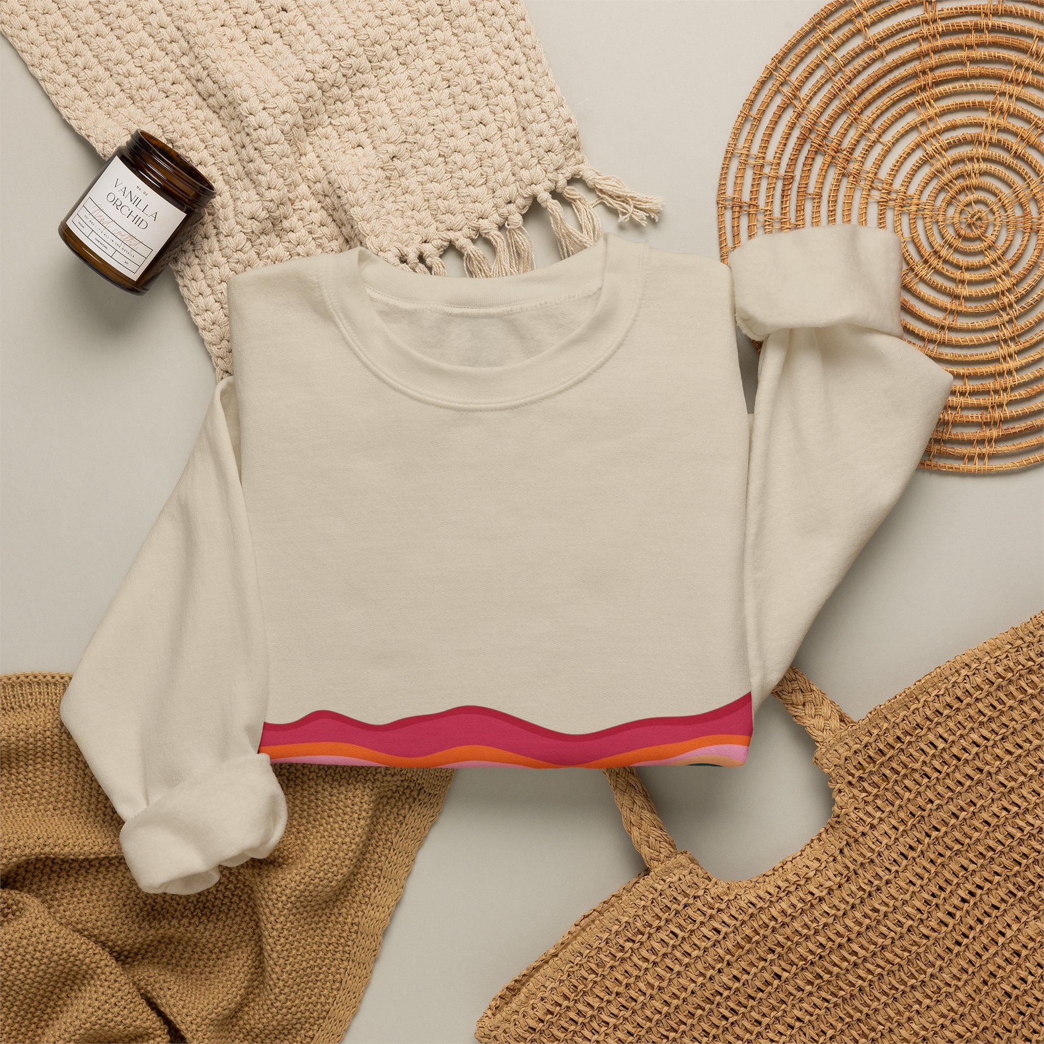 Desert Sunset Crewneck Sweatshirt — Retro Mountain & Cactus Graphic