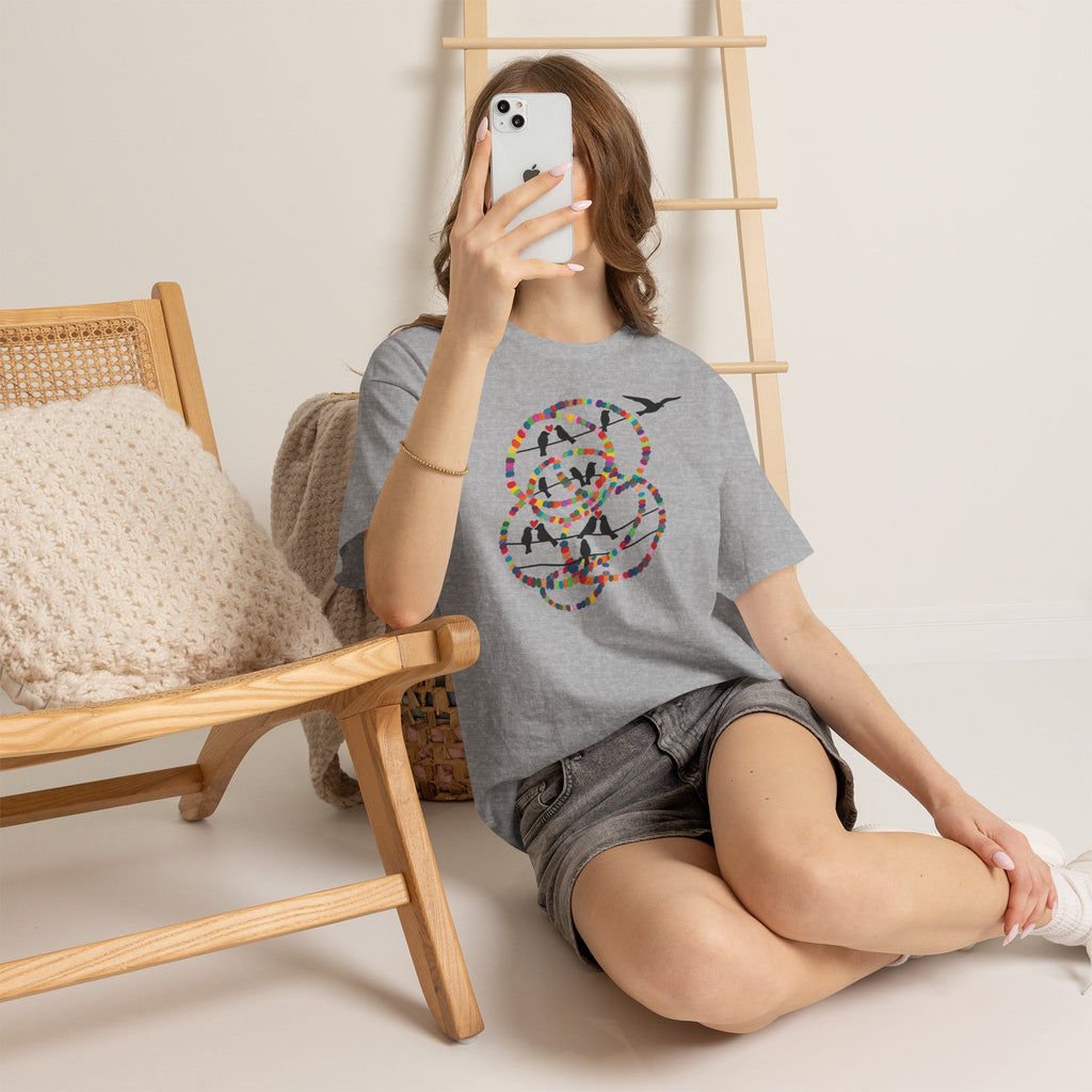 Colorful Tape Swirl with Flying Birds T-Shirt | Abstract Graphic Tee