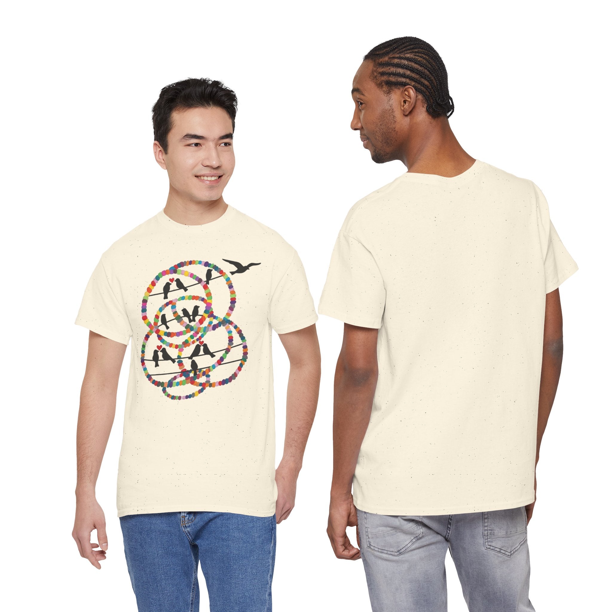 Colorful Tape Swirl with Flying Birds T-Shirt | Abstract Graphic Tee