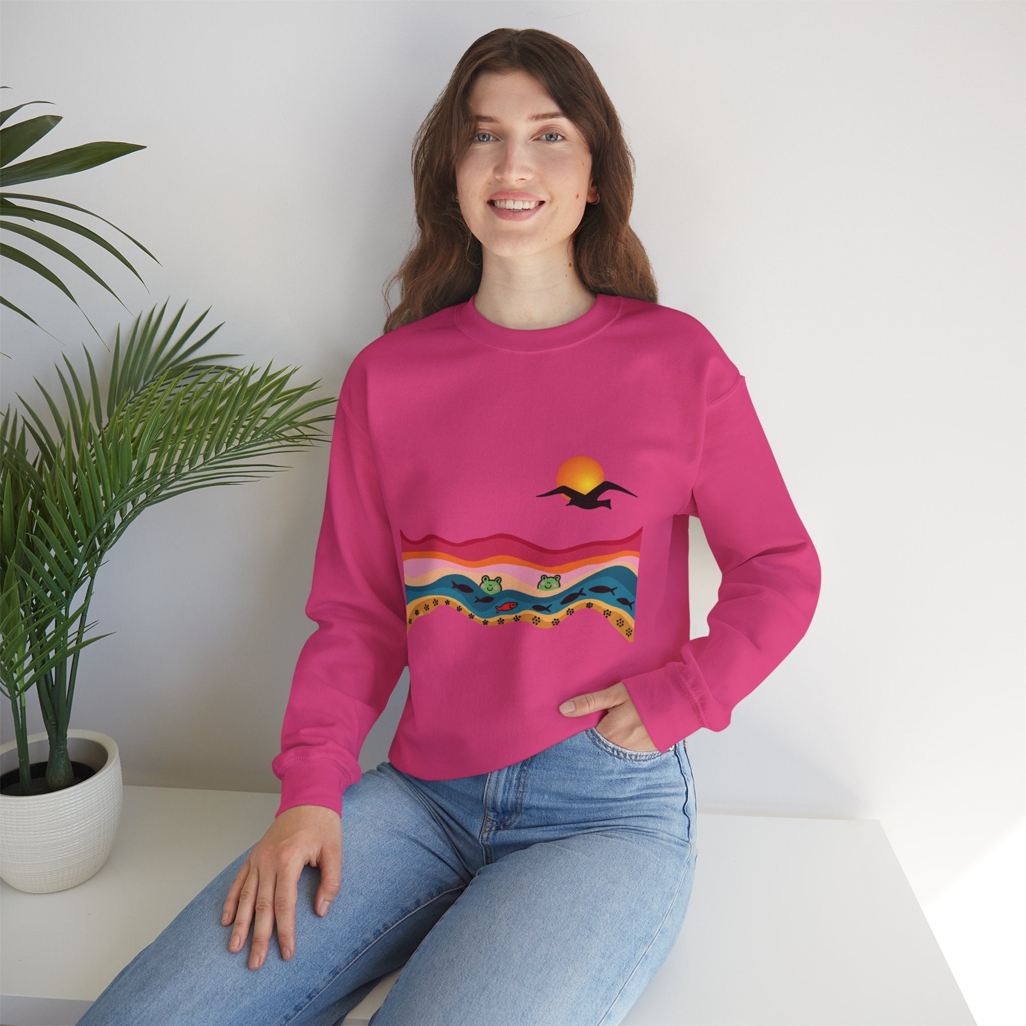 Desert Sunset Landscape Sweatshirt | Sunset Dunes with Road and Bird