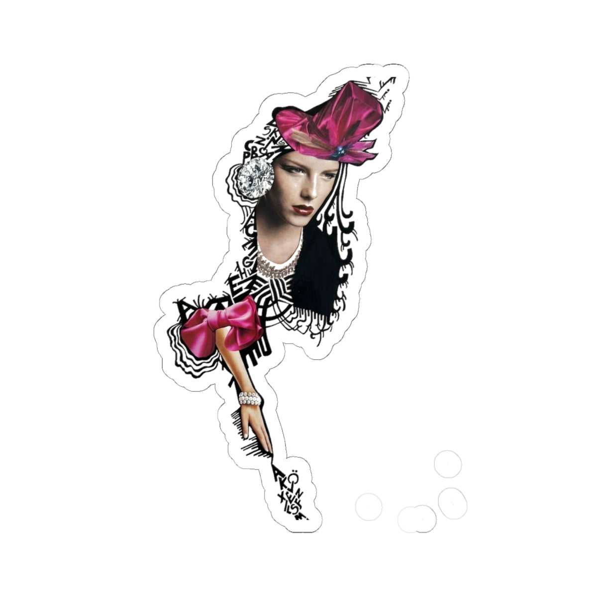 Fashion Girl Kiss-Cut Sticker — Vintage Portrait with Pink Bow Laptop Decal