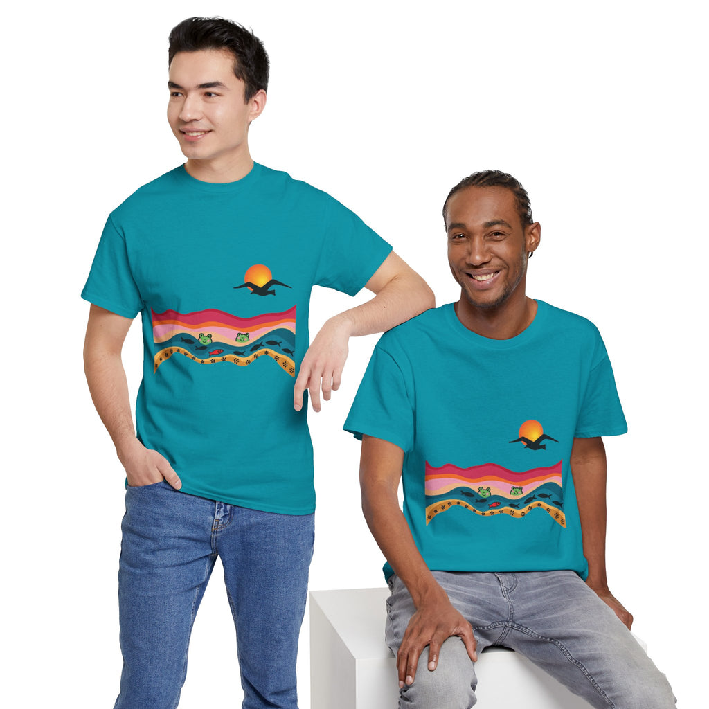 Sunset Desert Waves Tee | Vibrant Southwestern Landscape, Bird Silhouette