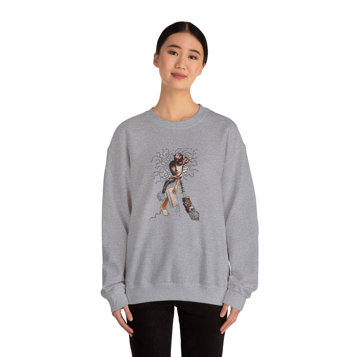 Medusa Goddess Crewneck Sweatshirt — Mythic Floral Medusa Design
