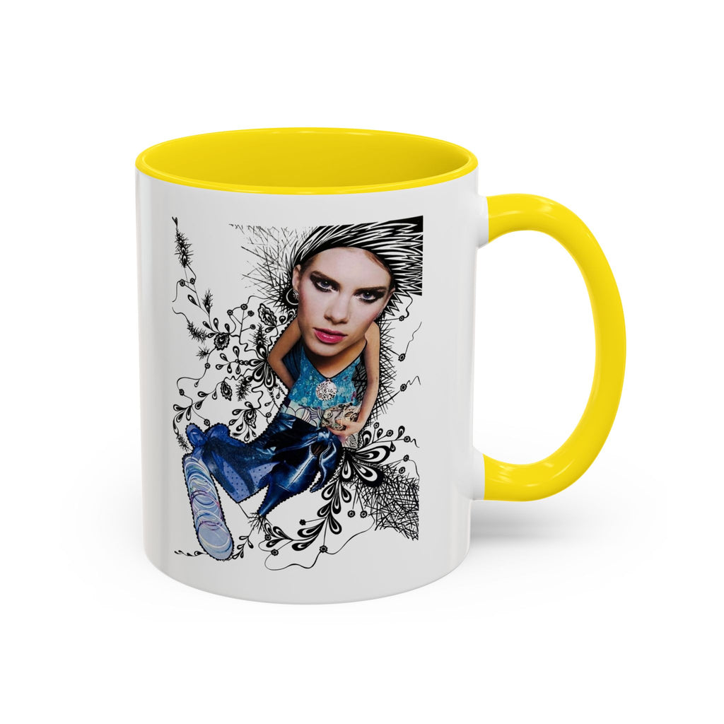 Fashion Illustration Girl Mug | Accent Coffee Mug, Black Handle