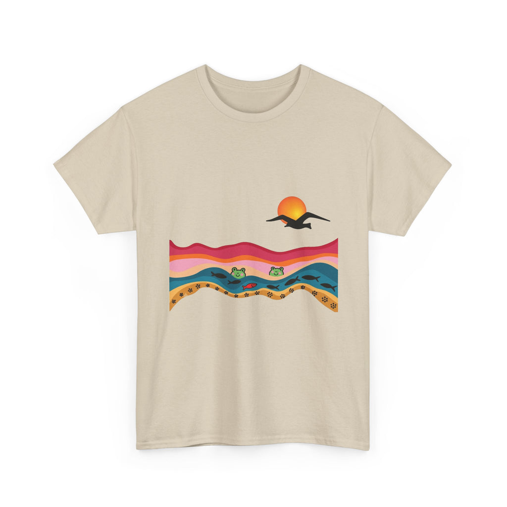 Sunset Desert Waves Tee | Vibrant Southwestern Landscape, Bird Silhouette