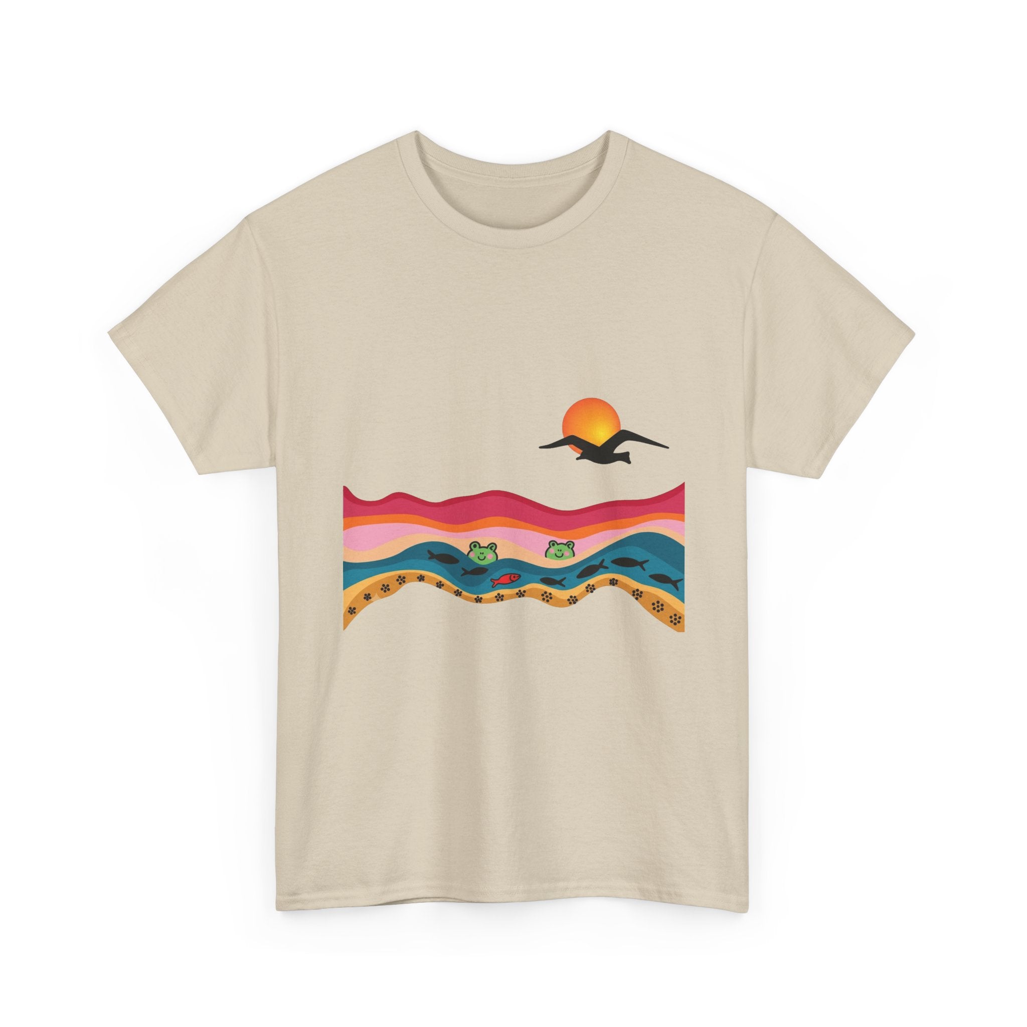 Sunset Desert Waves Tee | Vibrant Southwestern Landscape, Bird Silhouette