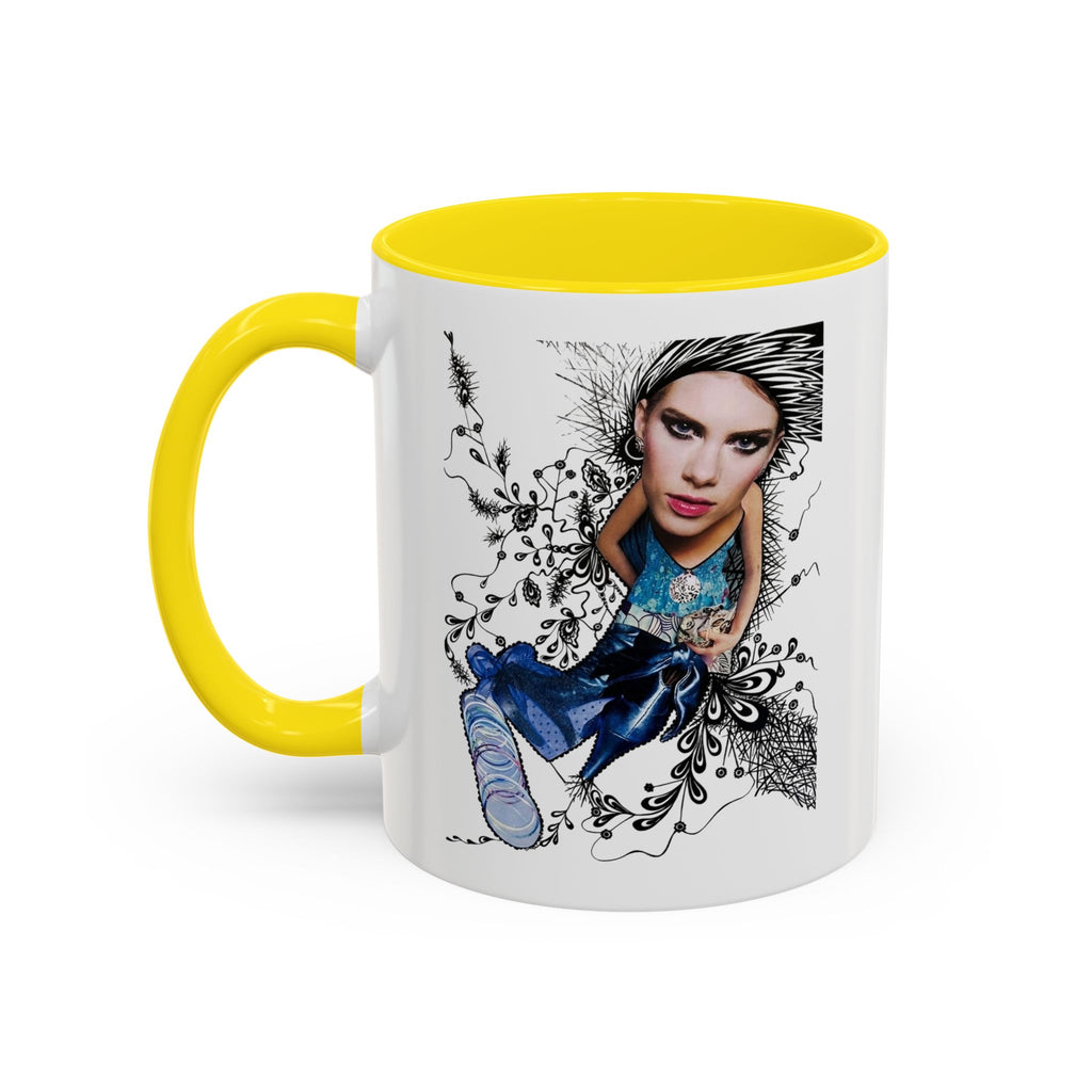 Fashion Illustration Girl Mug | Accent Coffee Mug, Black Handle