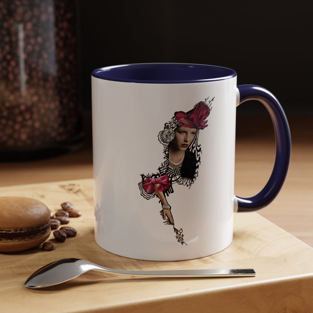 Vintage Femme Portrait Mug | Floral Headpiece, Pink Feathered Hat