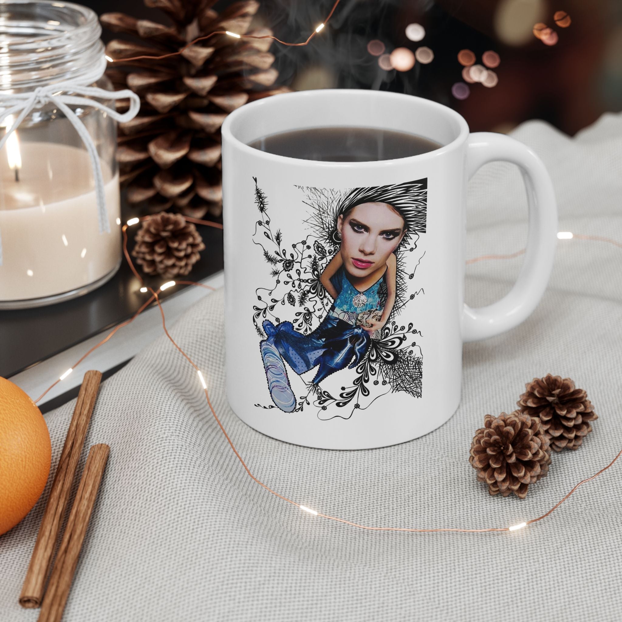 Anatomical Heart Illustration Mug | Watercolor Blue Heart Ceramic Mug