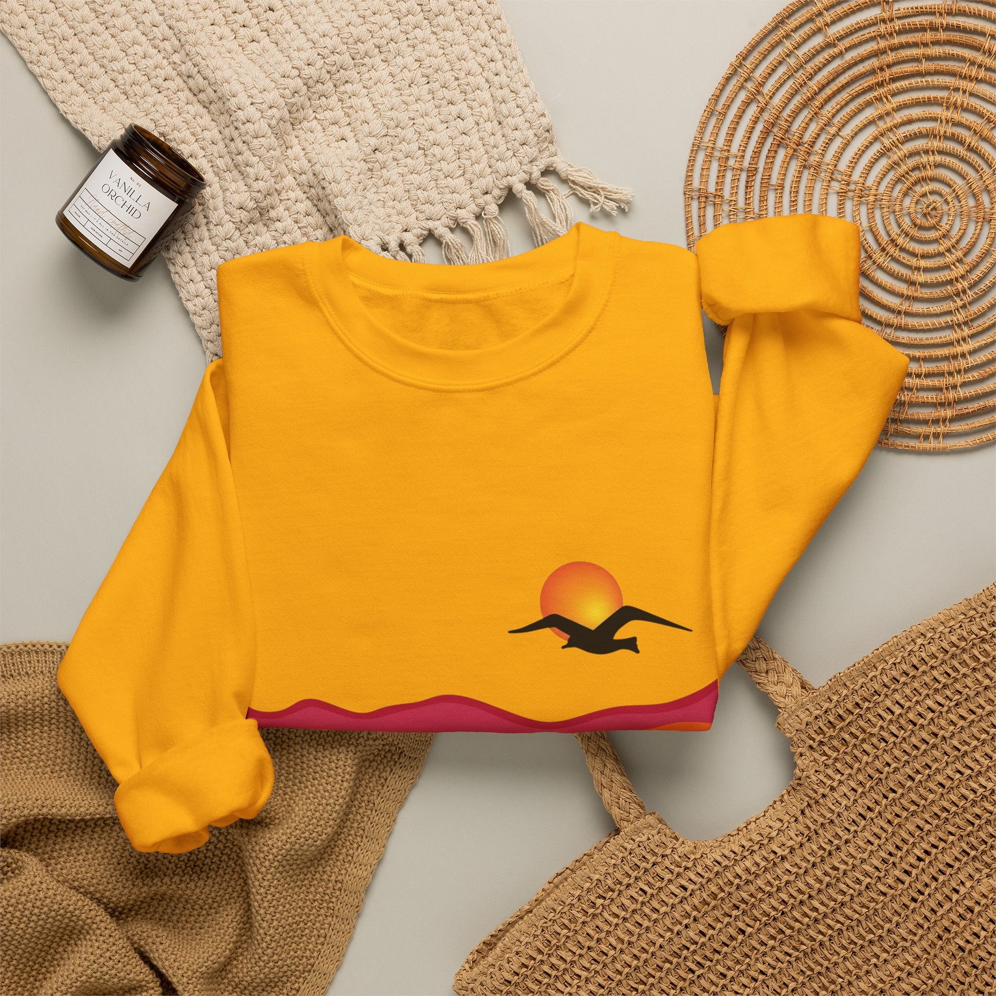 Desert Sunset Landscape Sweatshirt | Sunset Dunes with Road and Bird