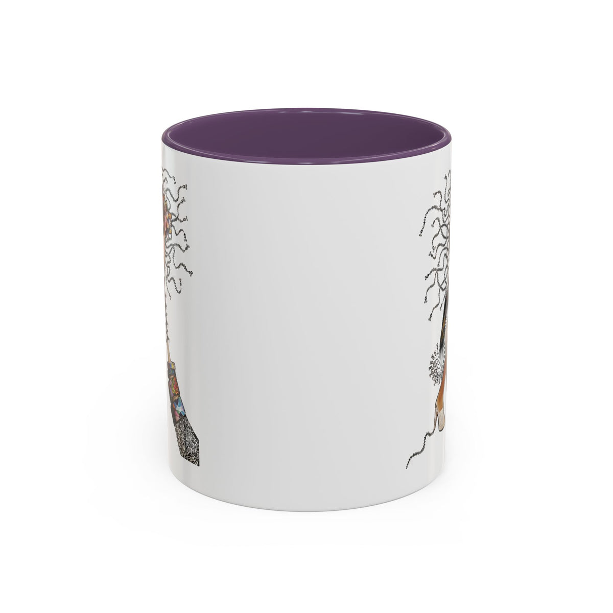 Medusa Face Collage Accent Coffee Mug | Surreal Hair Tendrils, Fashion Elements