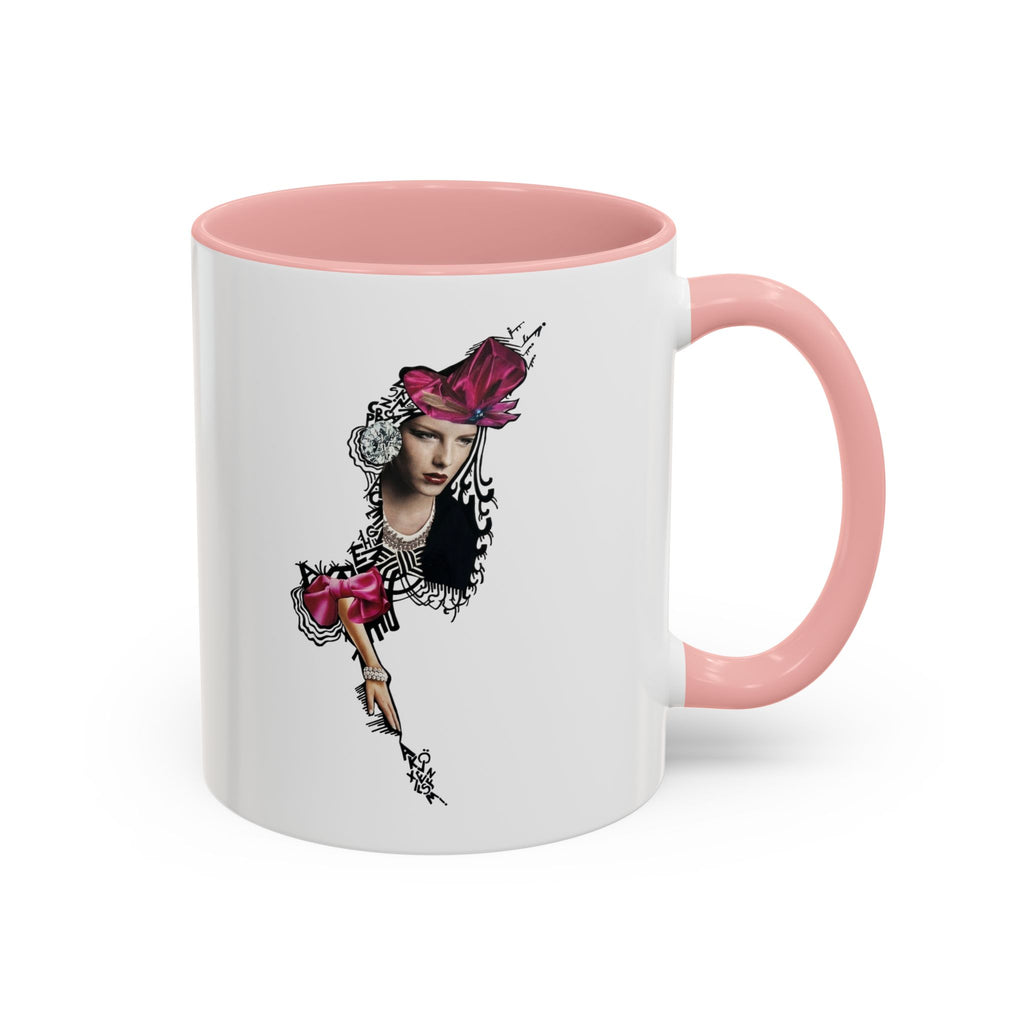 Vintage Femme Portrait Mug | Floral Headpiece, Pink Feathered Hat