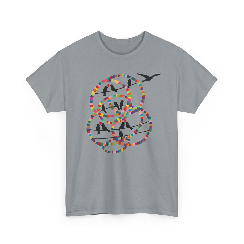 Colorful Tape Swirl with Flying Birds T-Shirt | Abstract Graphic Tee