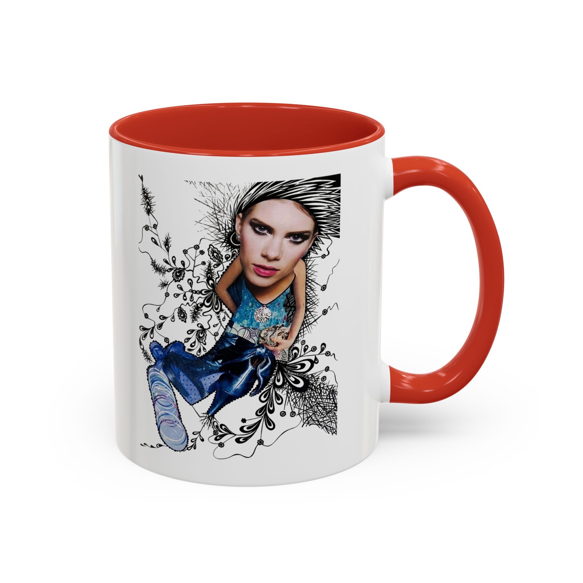 Fashion Illustration Girl Mug | Accent Coffee Mug, Black Handle