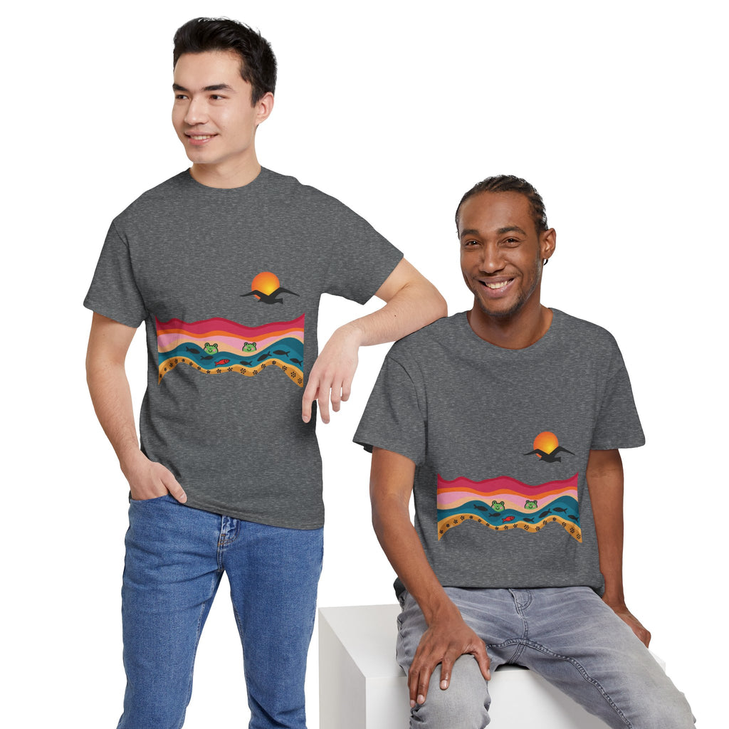Sunset Desert Waves Tee | Vibrant Southwestern Landscape, Bird Silhouette