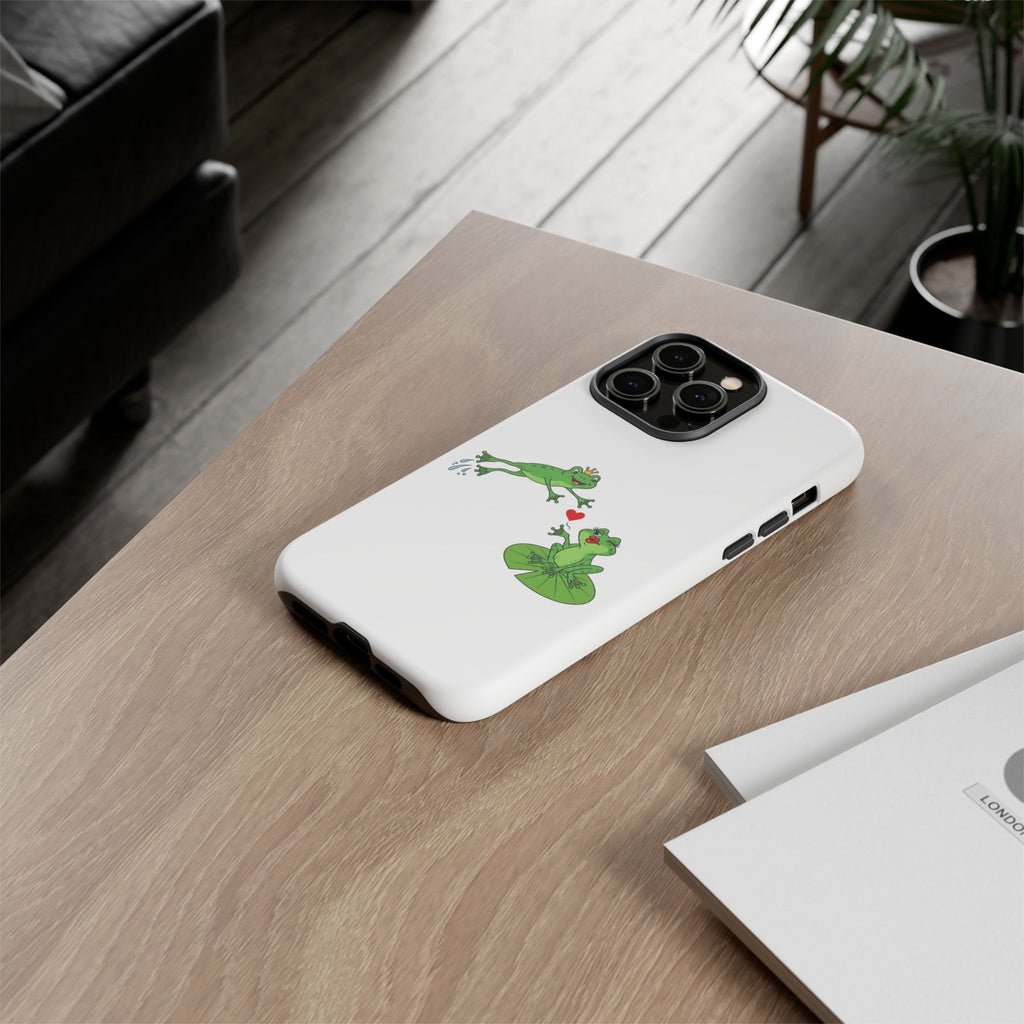 Kissing Frog Illustration Tough Phone Case | Cute Lily Pad Love Design