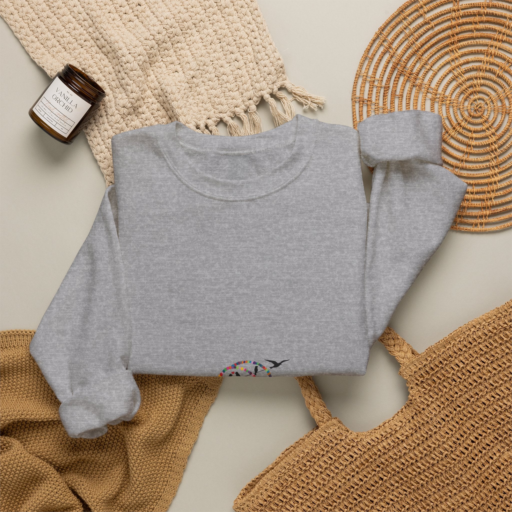 Crewneck Sweatshirt — Minimal Cute Ghost Embroidery
