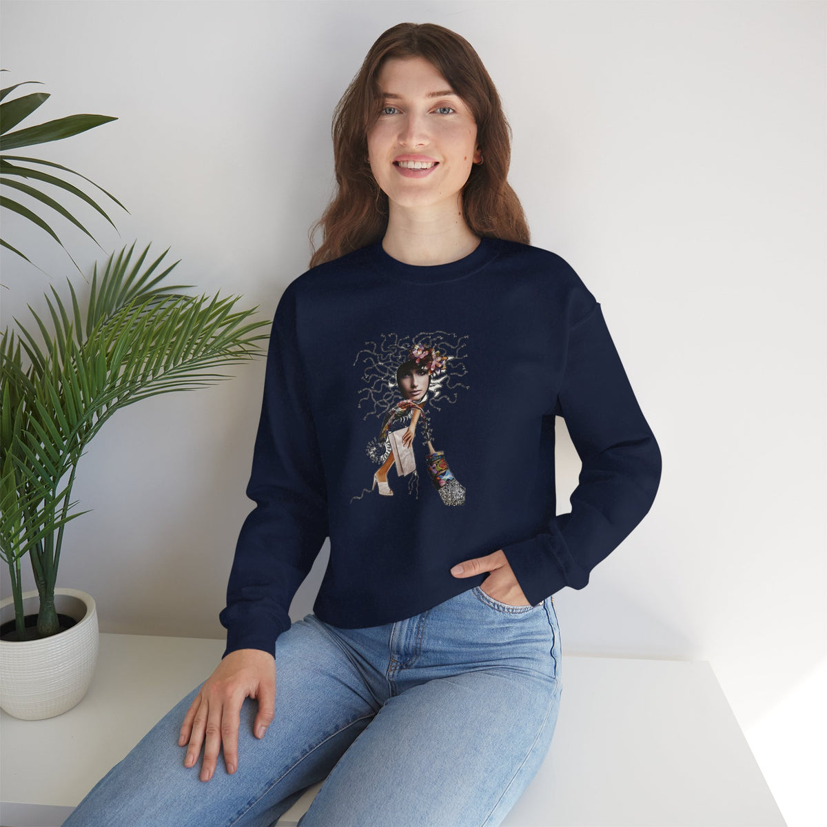 Medusa Goddess Crewneck Sweatshirt — Mythic Floral Medusa Design