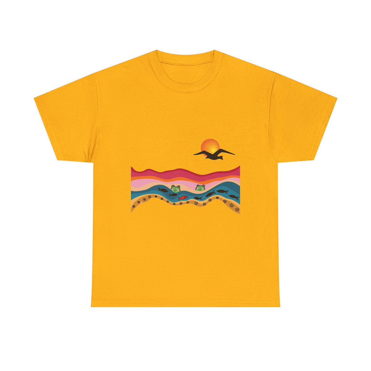 Sunset Desert Waves Tee | Vibrant Southwestern Landscape, Bird Silhouette
