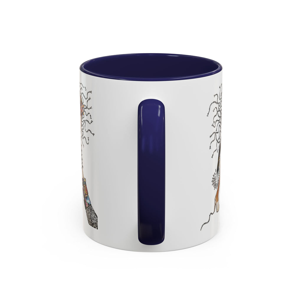 Medusa Face Collage Accent Coffee Mug | Surreal Hair Tendrils, Fashion Elements