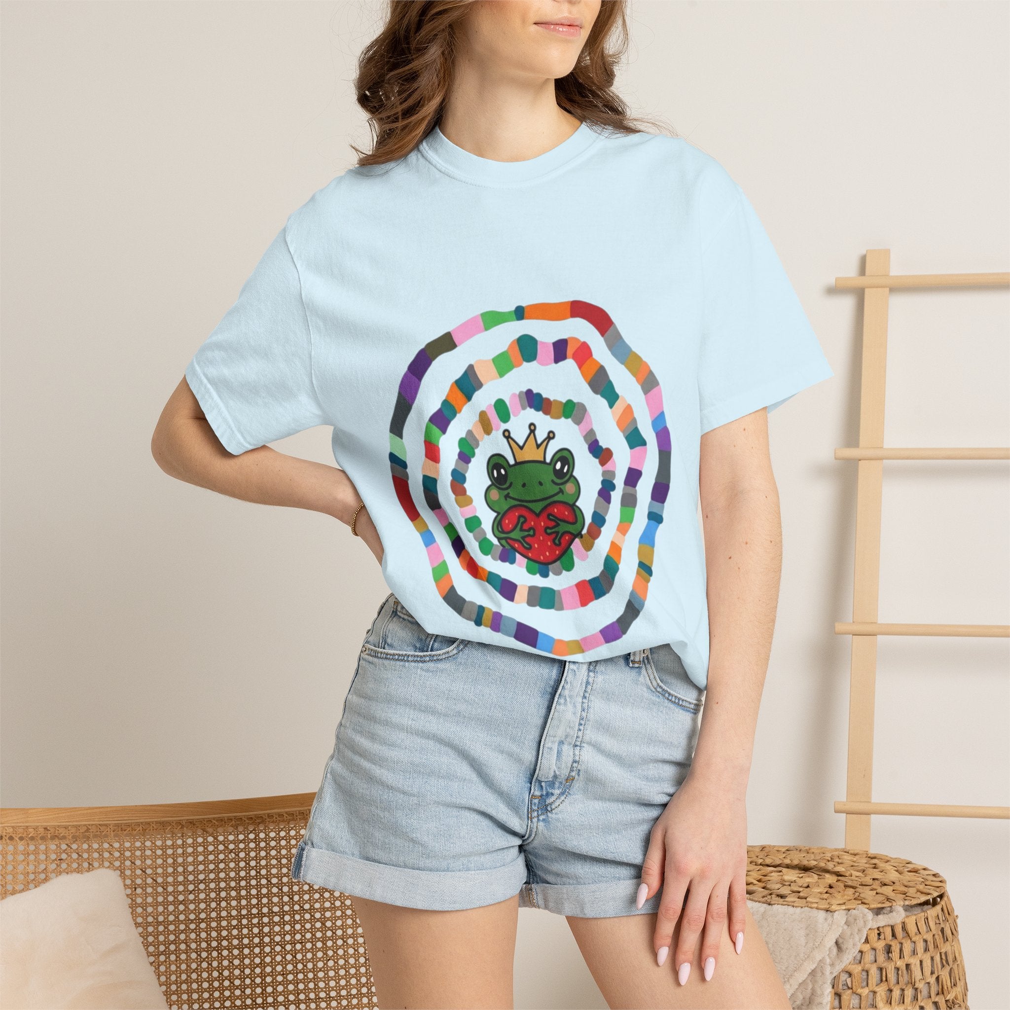 Crowned Frog Heart T-Shirt | Colorful Spiral Doodle