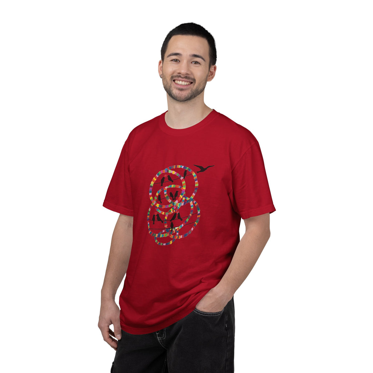Bird Flight Graphic T-Shirt — Colorful Ring Silhouette Tee