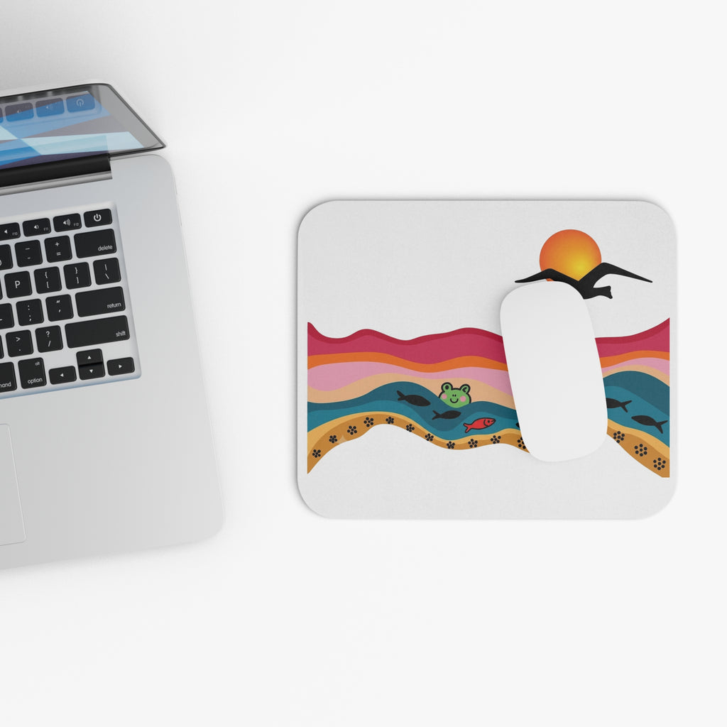 Sunset Waves with Frogs Mouse Pad | Colorful Coastal Illustration