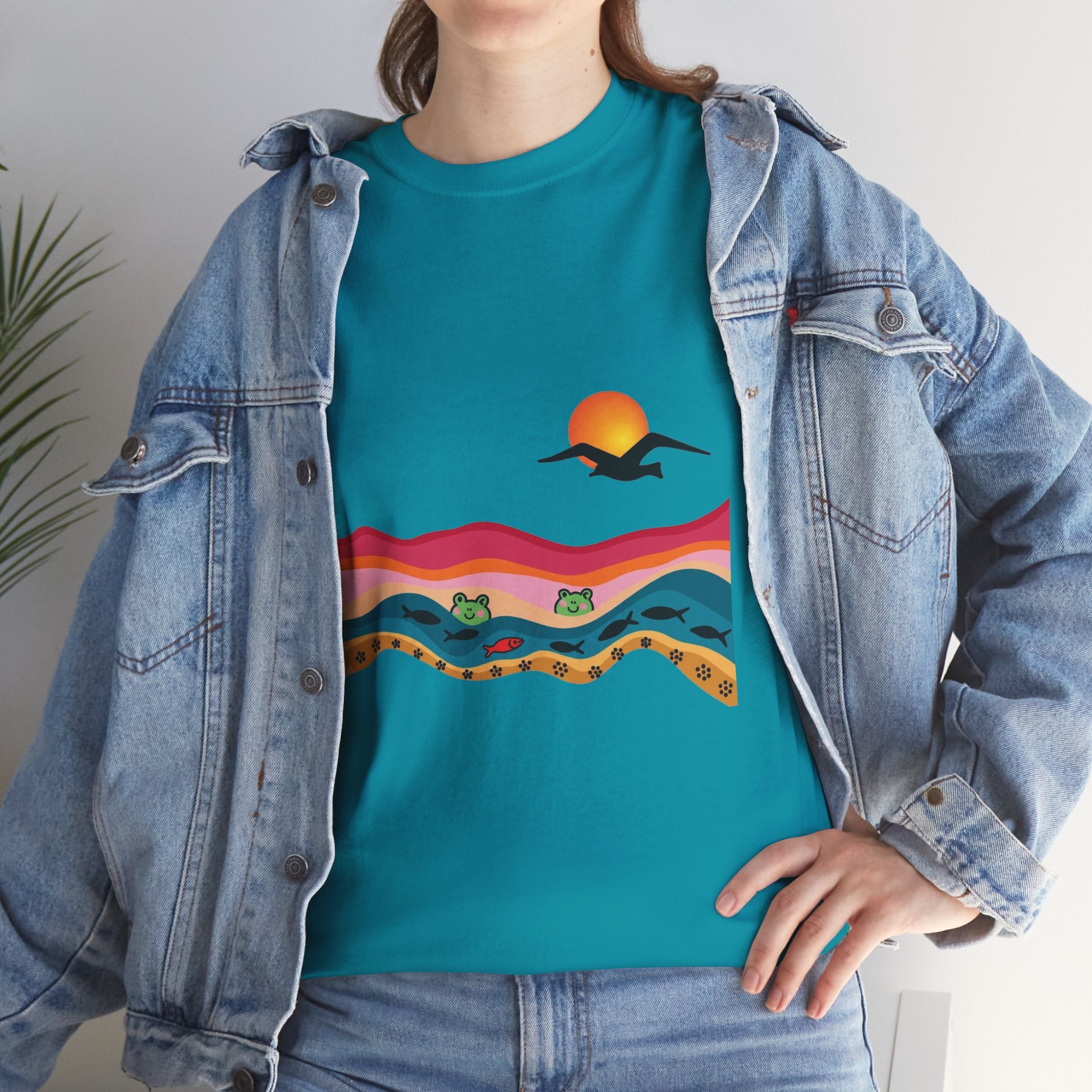 Sunset Desert Waves Tee | Vibrant Southwestern Landscape, Bird Silhouette