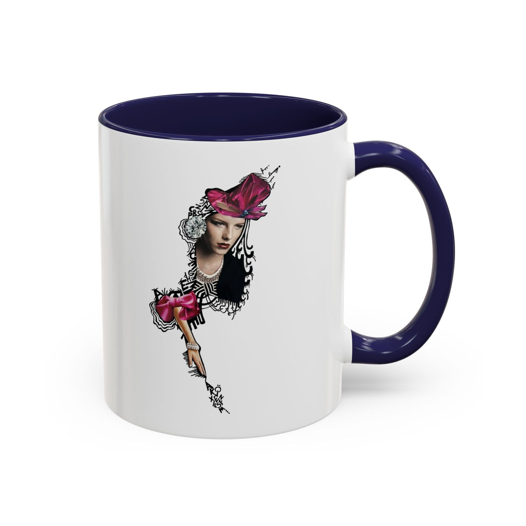 Vintage Femme Portrait Mug | Floral Headpiece, Pink Feathered Hat