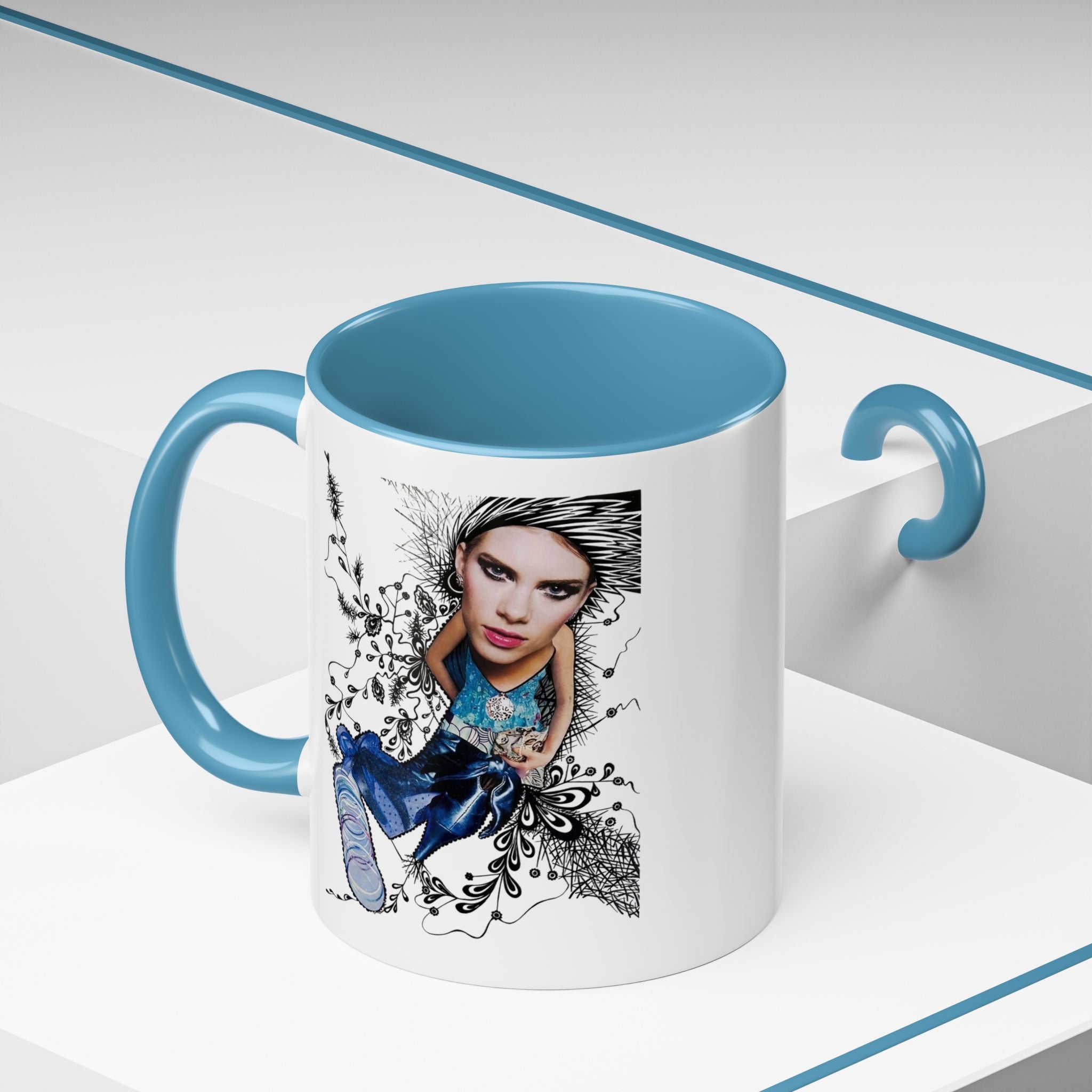 Fashion Illustration Girl Mug | Accent Coffee Mug, Black Handle