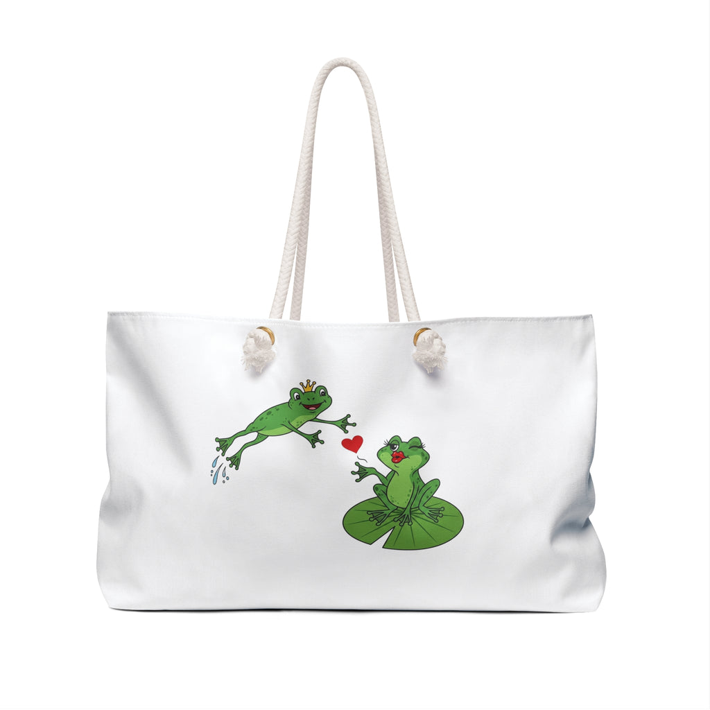 Kissing Frog Couple Weekender Bag | Cute Lily Pad Love Travel Tote