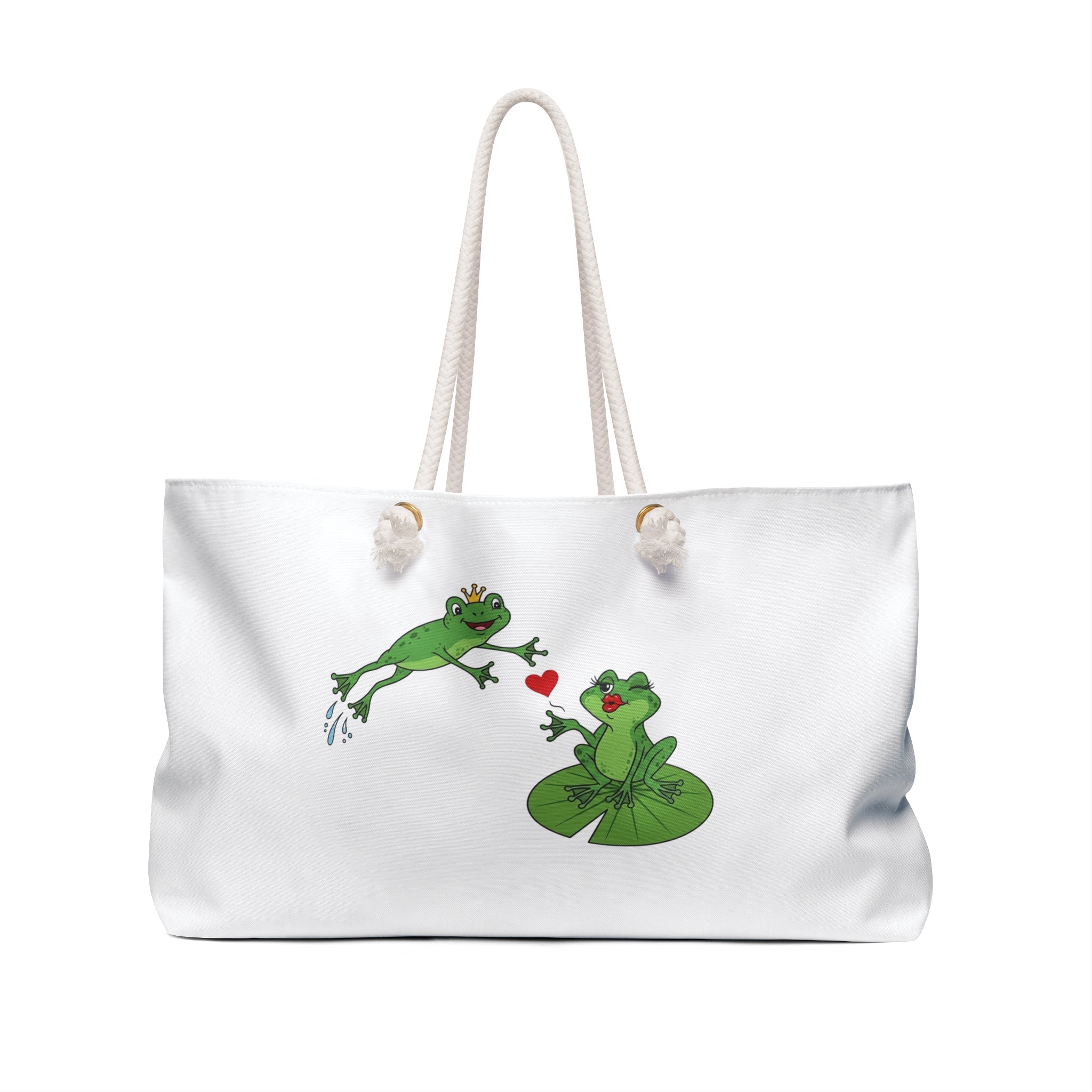 Kissing Frog Couple Weekender Bag | Cute Lily Pad Love Travel Tote