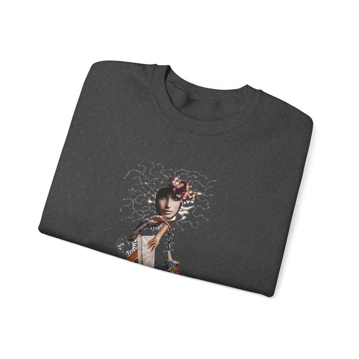 Medusa Goddess Crewneck Sweatshirt — Mythic Floral Medusa Design