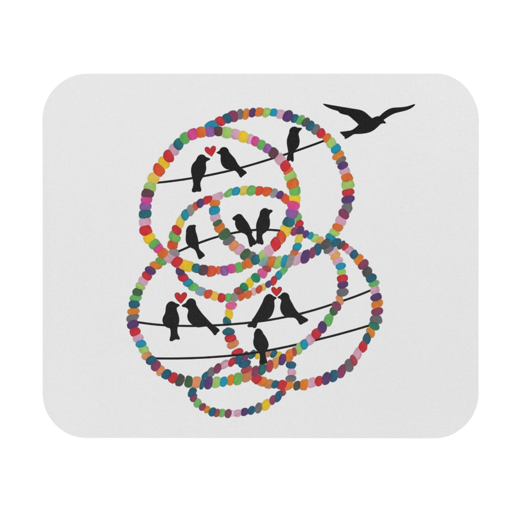 Colorful Beaded Rings with Silhouette Birds Mouse Pad