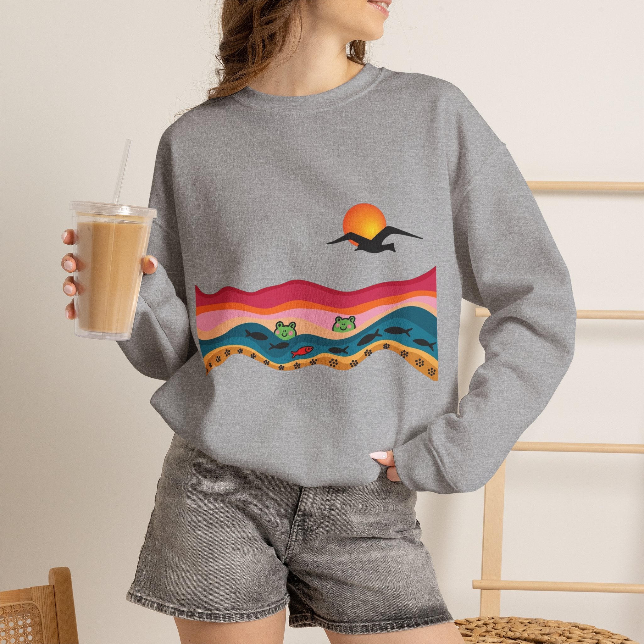 Desert Sunset Landscape Sweatshirt | Sunset Dunes with Road and Bird