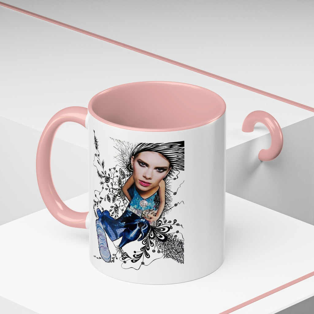 Fashion Illustration Girl Mug | Accent Coffee Mug, Black Handle