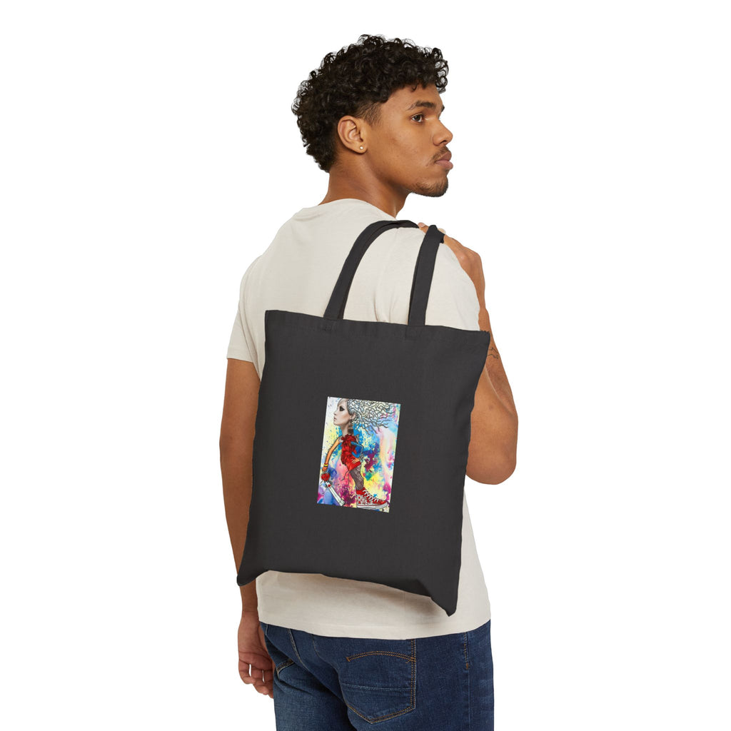 Colorful Abstract Woman Art Tote — Cotton Canvas Shopping Bag