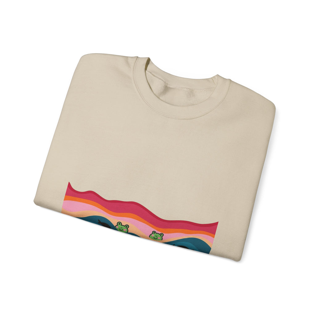 Desert Sunset Crewneck Sweatshirt — Retro Mountain & Cactus Graphic
