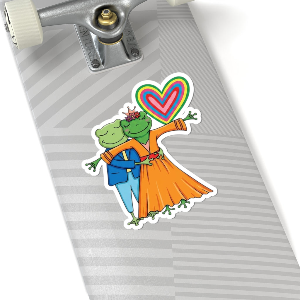 Frog Couple Dance Kiss-Cut Sticker — Colorful LGBTQ+ Pride Heart Decal