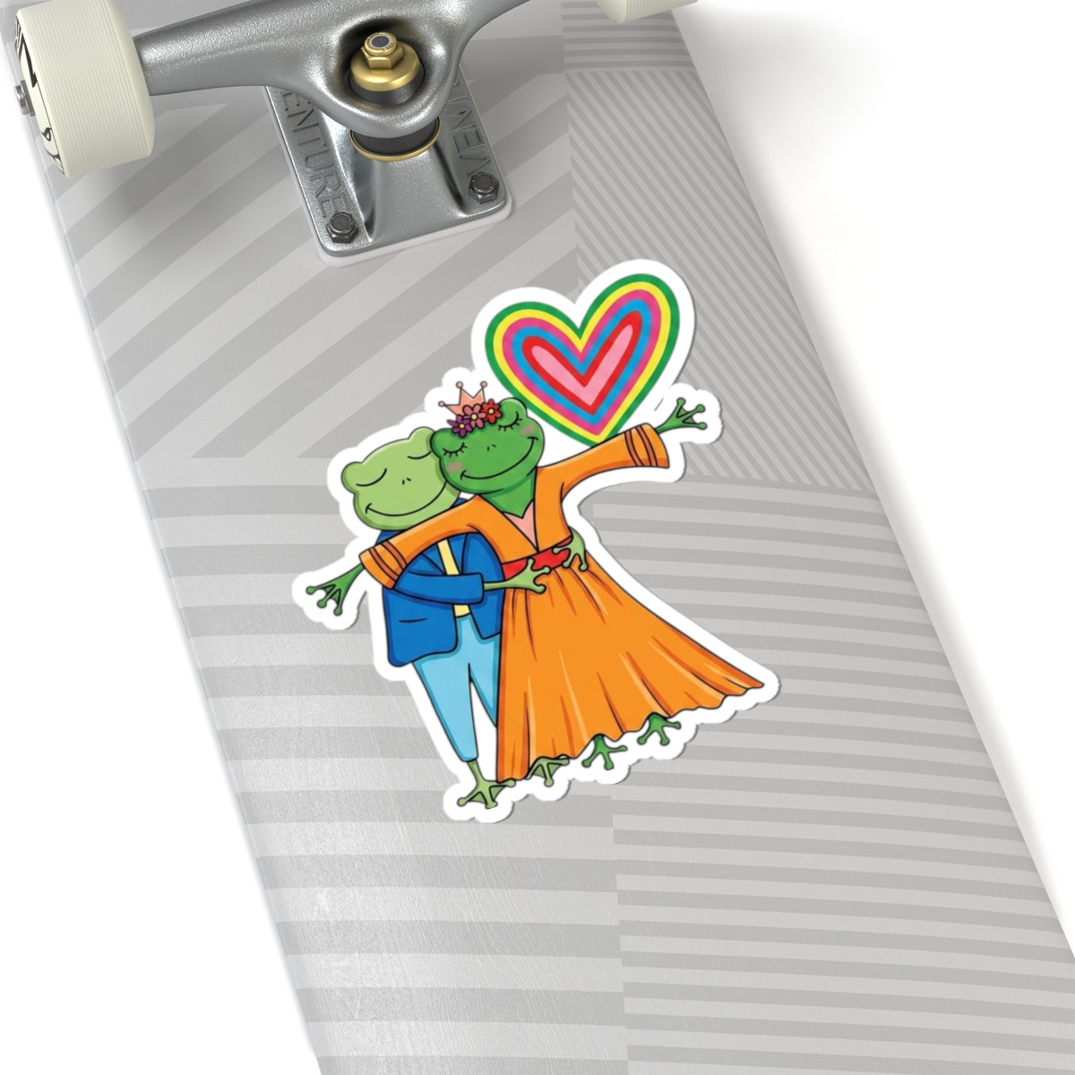 Frog Couple Dance Kiss-Cut Sticker — Colorful LGBTQ+ Pride Heart Decal