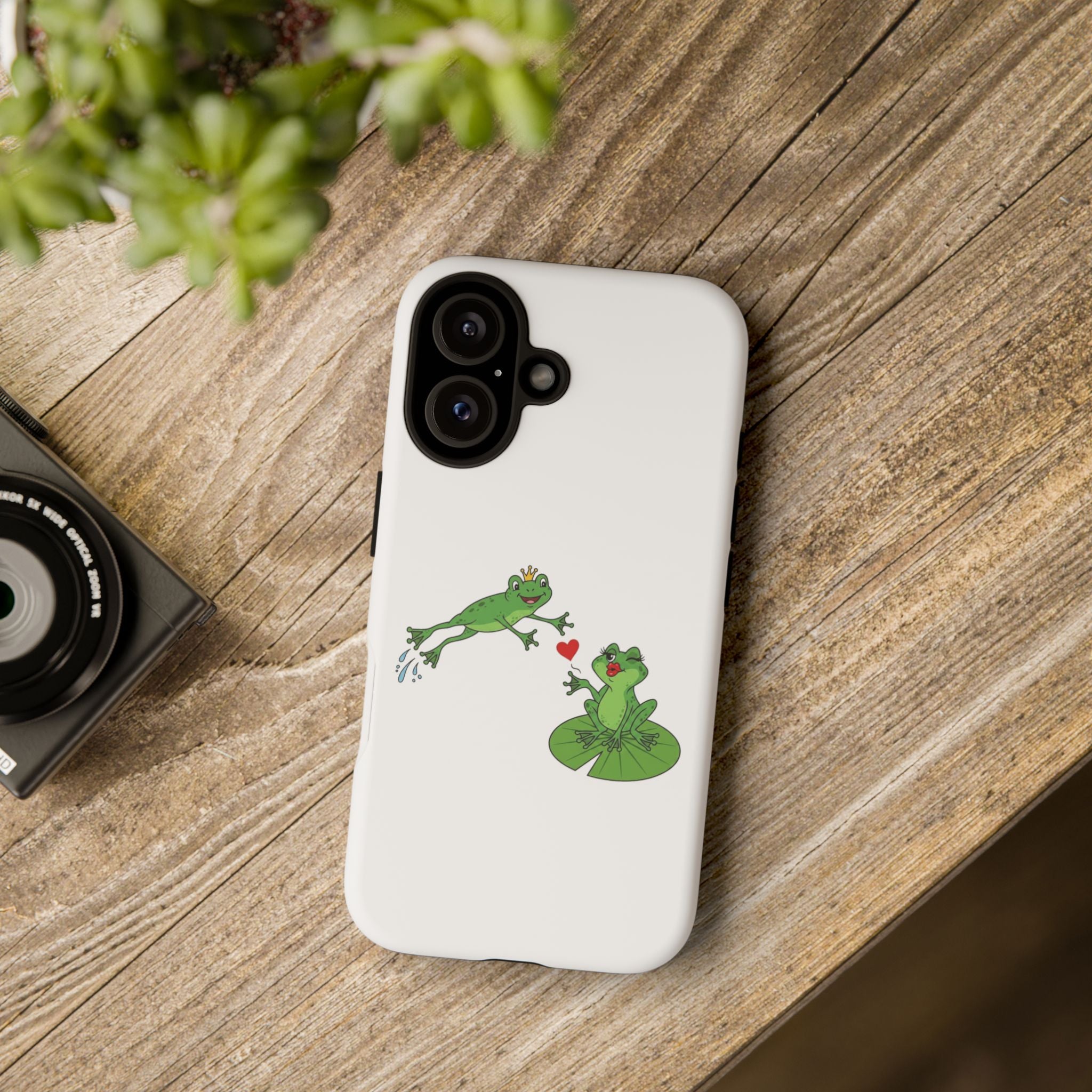 Kissing Frog Illustration Tough Phone Case | Cute Lily Pad Love Design