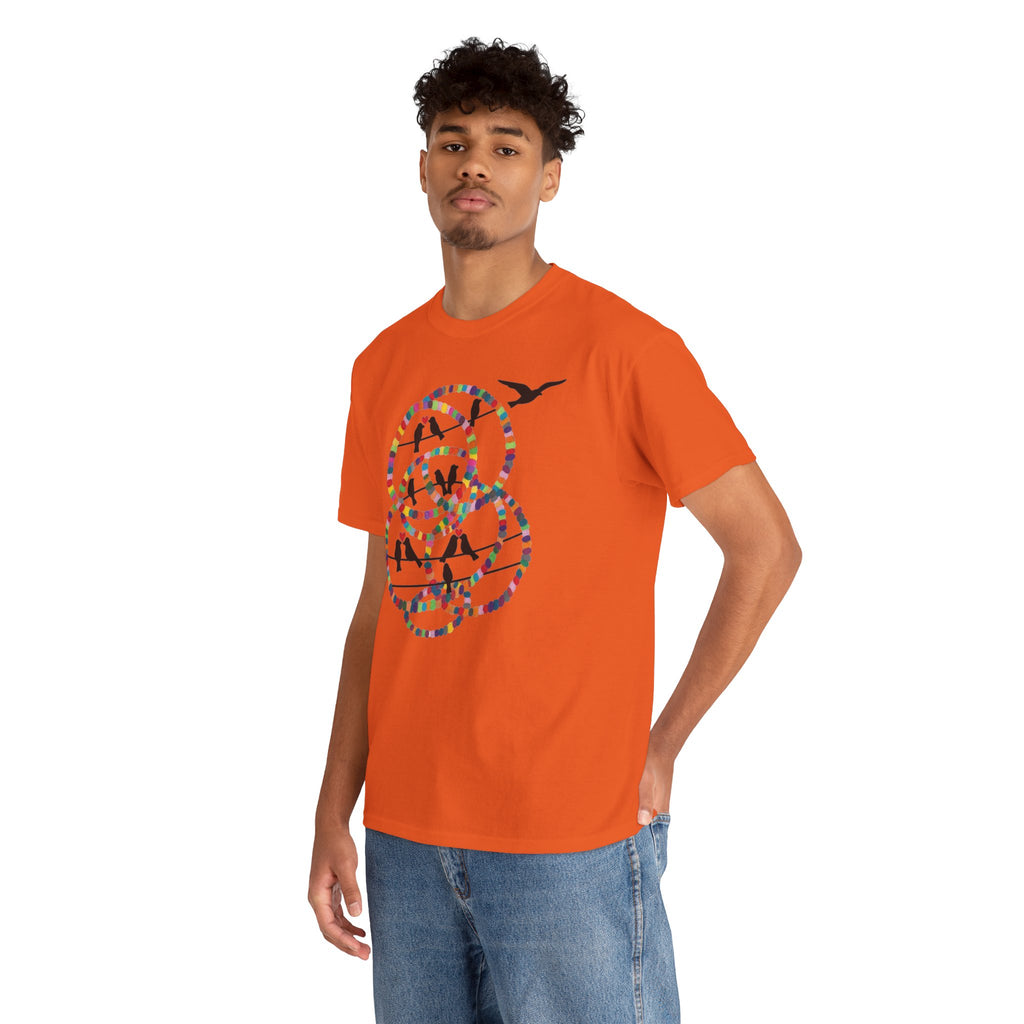 Colorful Tape Swirl with Flying Birds T-Shirt | Abstract Graphic Tee