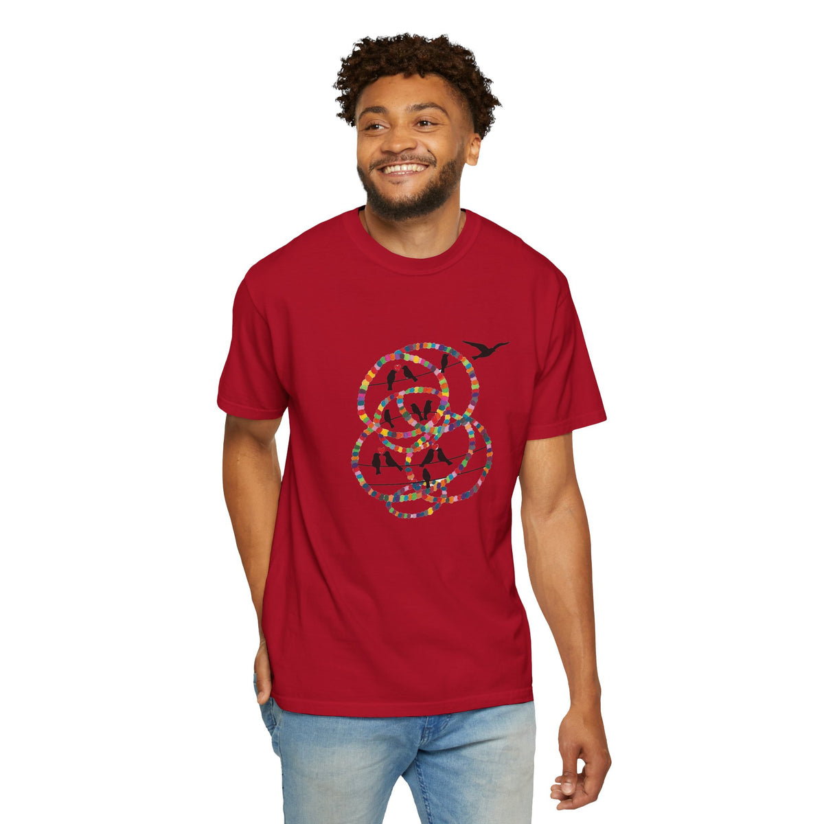 Bird Flight Graphic T-Shirt — Colorful Ring Silhouette Tee