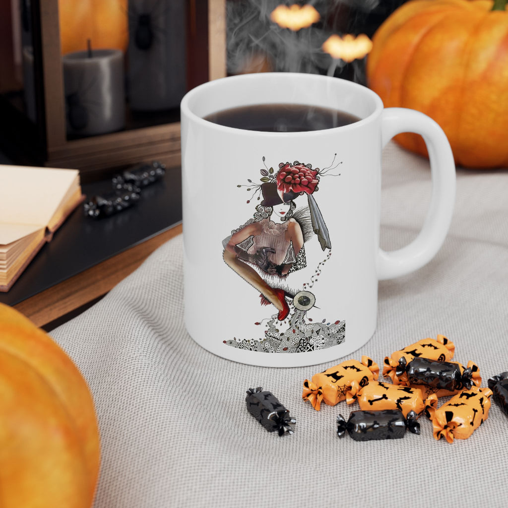 Floral Deer Illustration Mug | Ceramic Coffee Cup