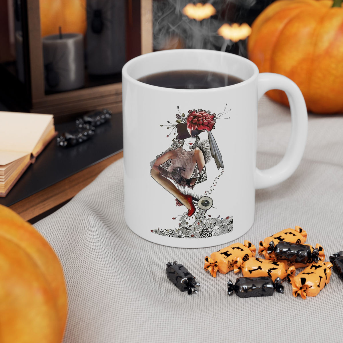 Floral Deer Illustration Mug | Ceramic Coffee Cup