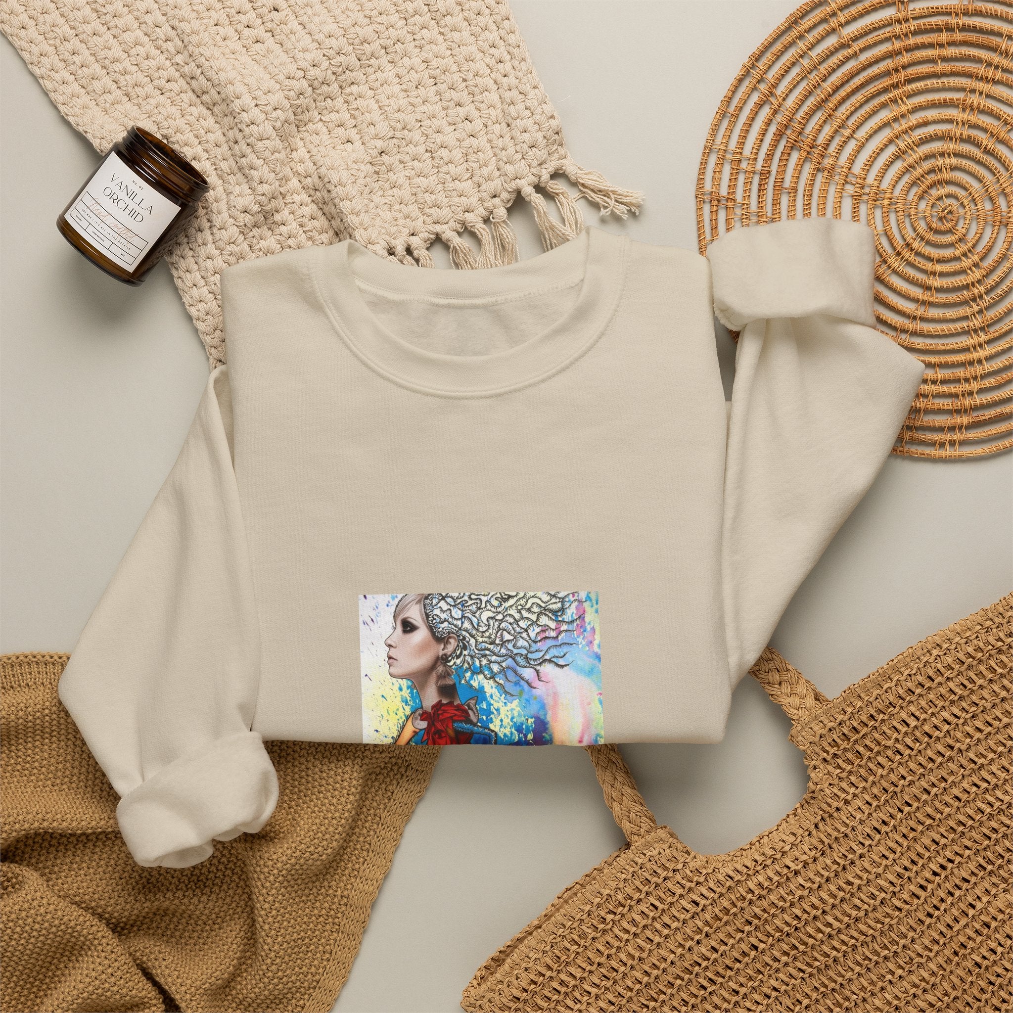 Crewneck Sweatshirt — Colorful Watercolor Portrait Art Print