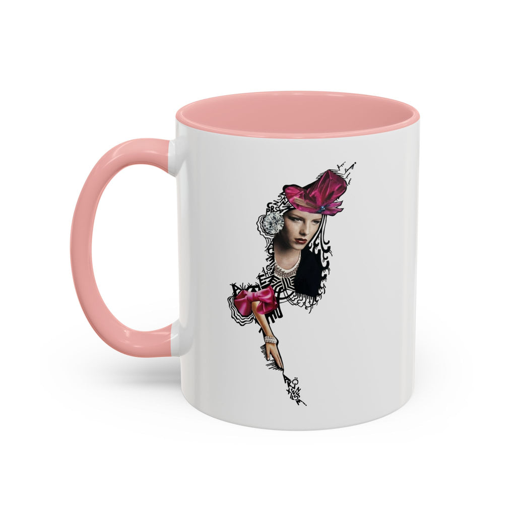 Vintage Femme Portrait Mug | Floral Headpiece, Pink Feathered Hat